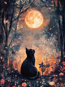 DIY Digital Oil Painting Paint By Number Full Moon Forest Black Cat Canvas Hand Painted Artwork for Home Decoration FestivalGift