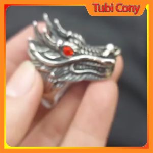Nhẫn Nam Inox Chạm Khắc Tinh Xảo Rồng Đen Mắt Đỏ N6523 - 45R-DXM - Tubi Cony - Mang phong thủy làm ăn