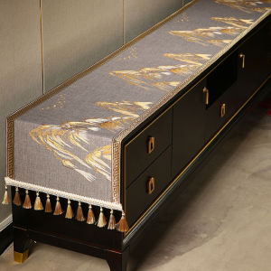 New Chinese Style TV Cabinet Cover Cloth Living Room Entrance Hall Shoe Cabinet Dustproof Cloth Tea Table Decorative Pad Long Tablecloth