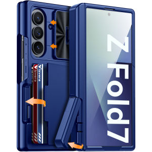 for Samsung Galaxy Fold 7 Phone Casewith RFID Cards HolderHidden bracketCamera CoverShockproof Silicone Wallet Case-Titanium