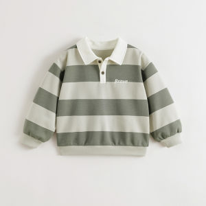 Marc&Janie | Two-tone Stripe Polo Collar Hoodie