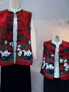 เสื้อผ้าเด็กสไตล์จีนใหม่ สีแดง เสื้อผ้าเด็กและพ่อแม่ ชุดเยี่ยมบ้าน ชุดจีนโบราณ ชุดเด็กผู้หญิง ชุดเด็กผู้ชาย ชุดเด็ก