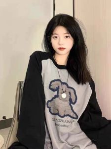 Loose Comfortable Long Sleeve T-Shirt Womens Casual Pure Cotton Base Shirt Autumn New Style Creative Pattern Print Top