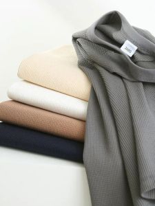 Autumn American Retro Comfortable Waffle Round Neck Pullover: Pure Color All-Matching Hoodie Casual Fashion Simple Mens Clothes