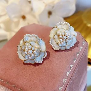 Bestella💗COD 925 Perak Temperamen Manis Mutiara Camellia Anting-Anting Retro Penuh Berlian Bunga Anting-Anting