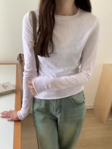 Spring Autumn Women T shirt Solid Long Sleeve Ruched O Neck Tshirts Female Tops Korean Casual Streetwear High Quality Base Tees