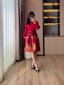 SUYE | Red Chinese Style Embroidery Dress