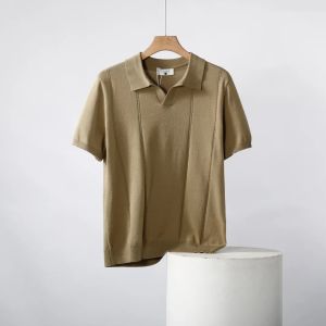 Áo Thun Polo Cổ Polo Thường Ngày Mùa Hè Cho Nam Tay Ngắn Dệt Kim Co Giãn Ice Silk V-neck Cổ Bẻ Thời Trang Thường Ngày
