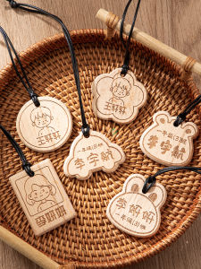 Kindergarten Name Tag Real Wood Hanging Badge Backpack Essential Supplies for New Students Personalized Childrens Items