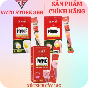 Xúc xích PONNIE cây 45g ( Thịt heo 88% - Thịt heo xông khói - Cá tuyết )