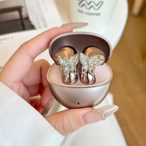 Open-Design Bluetooth Wireless Earphones New 2025 Diamond-Encrusted Butterfly Accessory Compatible with Android Smartphones