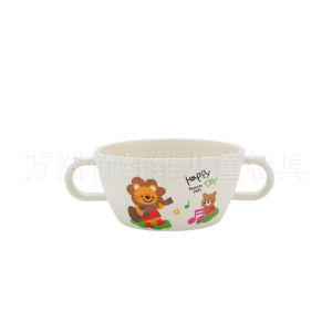 Creative Bamboo Fiber Baby Bowl Cartoon Cute Double Ear Feeding Bowl Infant Dining Utensils Home Feeding Baby Eating Bowl