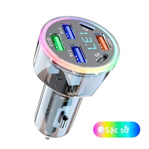 Bộ Sạc Nhanh USB PD Trên Ô Tô Có Màn Hình Kỹ Thuật Số Bộ Chuyển Đổi Điện Thoại Type-C Cho iPhone 15 Samsung Xiaomi - Sạc Hai Cổng 66W