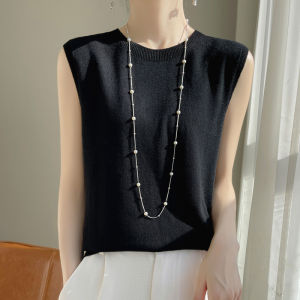 Spring 2025 Womens round Neck Strap Vest Knitted Wool Sweater Sleeveless under Shirt Match with Suit Base Shirt Fashionable