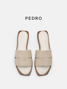 Pedro Gold Woven Flat Heel Sandals Square Toe Upgraded Version of PW1-66300077-1 Simple Style Casual Summer Slippers for Women