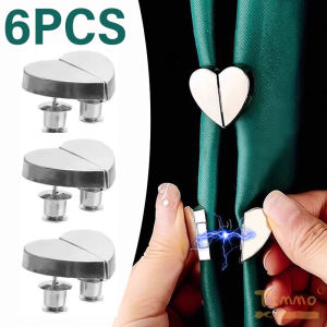 6 Pcs Heart Shaped Magnetic Curtain Button Detachable Light-Proof Drapery Clips Simple Magnetic Curtain Buckle