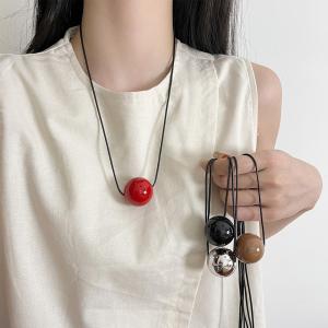 Special Interest Light Luxury Ball Pendant Wax Rope Necklace Female Online Influencer Ins Bloggers Same Style Long Sweater Sweater Chain Accessories