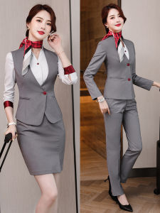 Stewardess Uniform Business Suit Women Elegant Beautician Work Clothes High-End Suit Dress Hotel Front Desk Labor Suit
