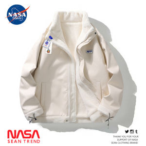 NASA Collaborative Thickened Lamb Fur Jacket Mens Winter Fashion Brand Fleece Lined Stand Collar Cotton Coat Warm Youth Popular