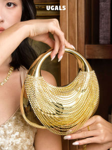 UGALS | Túi Clutch Tối Đính Hột Pha Lê Kiểu Pháp Sang Trọng