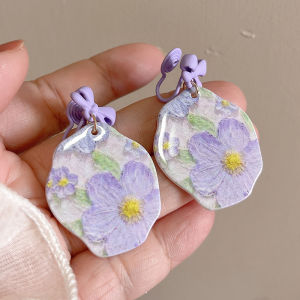Artistic Lavender Purple Oil Painting Inspired Fashion Earrings for Girls Geometric High-End Sensation Mosquito Coil Tray