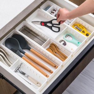 Kitchen Drawer Flatware Organizer Utensil Cutlery Tray Multi-Purpose Storage Bin with Dividers Desk Drawer Organizer Tray Socks Organizer