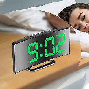 LED Digital Alarm Clock Curved Screen Mirror Silent Electronic Clock Bedroom Desktop Large Screen Home Decor Supplies