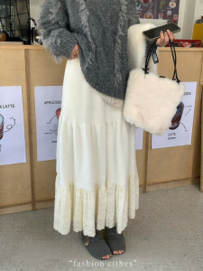 Chân Váy Midi A-Line Cao Waist Slim Thêu Ren