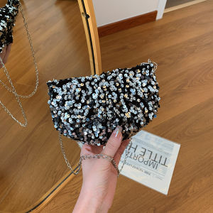 This Years Popular Super Popular Sequin Pouch Womens 2024 New Arrival Fashion All-Match Crossbody Chain Bag Mini Semicircle Bag