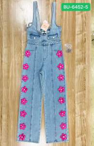 LNBU8090 ชุดเอี๊ยมกางเกงยีนส์ขากระบอก ปักดอกไม้3D🌼🌸 งานทำมือละเอียด S-6XL