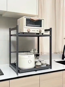 YOYO Heavy Duty Microwave Stand | Adjustable Pull-Out Kitchen Storage Rack | 2-Tier Expandable Countertop Organizer for Microwave Oven Rice Cooker