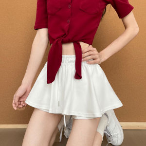 YISOF | Red High Waist Anti-Slip Tennis Skort Pleated A-Line