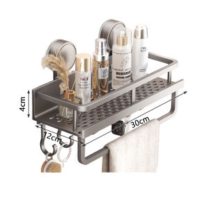 30/50cm Bathroom Shelf Suction Cup Punch Free Wall Mounted Storage Rack with Towel Hanger Bath Toiletries Cosmetics Organizer