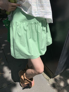 Sinbounboun Apple Green Pleated High Waist A-Line Mini Skirt Slimming Eye-Catching Commute Style Polyester Fabric Urban Casual