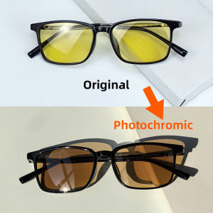 Shinu | SHINU Polarized Photochromic Brown Sunglasses Men Night Vision Yellow Driving Glasses for Men Titanium Frame T1033