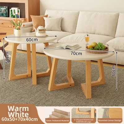 FWTDF | Rounded Wooden Tea Table Living Room Home Use Small Apartment Balcony Tea Desk 2026 New High End Cream Style Table