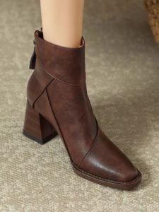 British Style Faux Suede Short Boots Womens High Heel Winter Warm Lined Leather Boots Autumn Season Fashion Booties