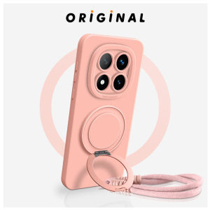 GGUU | Full Cover Anti-fall Phone Case With Rotating Stand and Lanyard Silicone Simple Color For Redmi Note