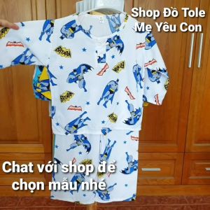 Bộ ngủ dài tay bé trai Size 4 (12-13kg). Vải tole/lanh 2 da loại 1 mát rượi. Có 2 nút cài trước cổ