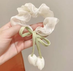 Buộc tóc scrunchies voan hoa tulip cho bé