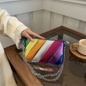 Rivet Shoulder Bag Contrast Rainbow Splice Crossbody Bag Designer Handbag Fashion Trend Colorful Flap Womens Twill Chain Bag