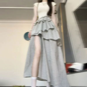 CHANGTONG | Design Aesthetic French Style Slit Patchwork Waist Cinching Dress