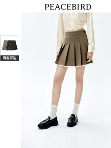 Peacebird Womens Autumn 2025 New Pleated Mini Skirt High Waist Elegant Style Polyester Blend Thin Model Standard Fit Pure Color
