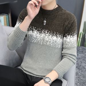 ROMON | Lormen Mens Thickened Knitted Sweater Round Neck Casual Loose Winter Fashion City Style Long Sleeve PU Material Inner Wear