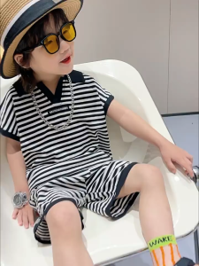 Summer Terno for Kids Boy and Girl Short Sleeve + Shorts Set Fashionable Striped Two-Piece Set