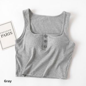 Womens Square Collar Strap Vest Summer Short Sleeveless Integrated Inner Wear Top with Chest Pad Base Shirt