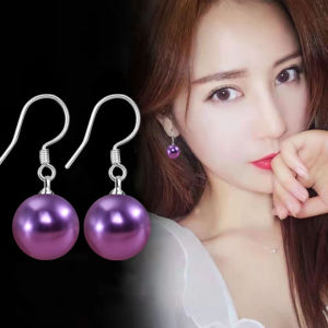 S925 Pure Silver Pearl Earrings for Women Trendy Deep Sea Purple Shell Shape with Zirconia Fashion Accessory from State Beauty