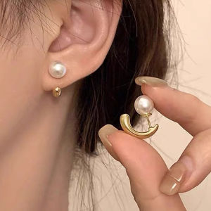 Curved Metal Water Drop Post Earrings For Women Imitation Pearl Fashion Jewelry