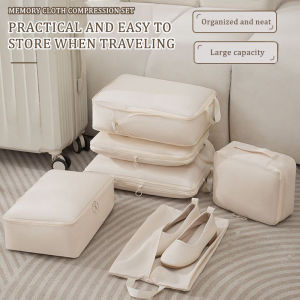 6 in 1 Luggage organizer set for clothes compression pouch organizer bag for travel storage pouch for baby things with divider zipper waterproof compression packing cubes expandable storage travel luggage bags organizer compressible packing