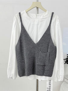 Áo Len Dệt Kim Không Tay Dáng Rộng Thoải Mái Cho Nữ Mùa Thu 2025 Áo Len Dệt Kim Thường Ngày Áo Sơ Mi Nữ Cỡ Lớn